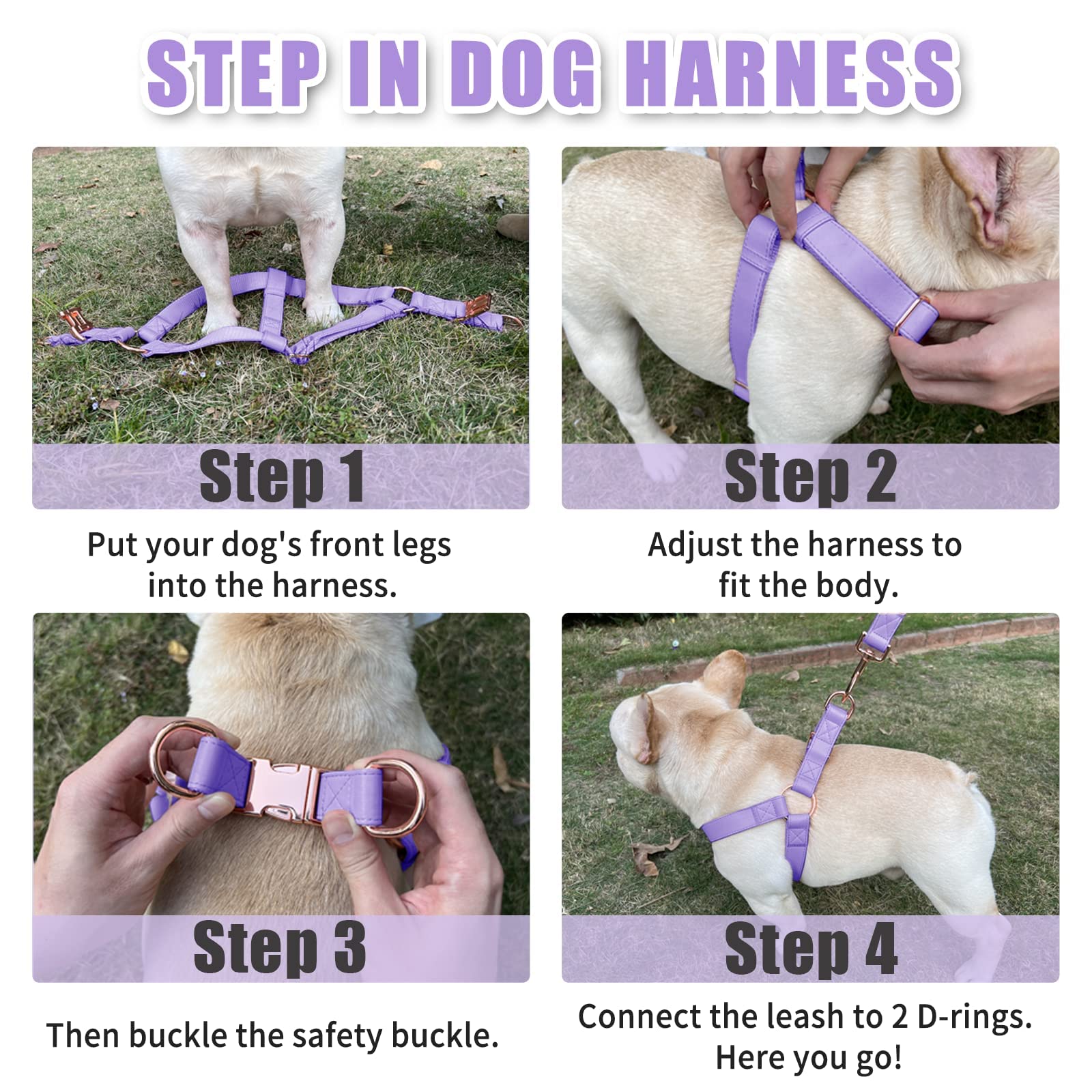 Soft Leather No Pull Dog Harness - Adjustable Step In Dog Harness With Rose Gold Heavy Duty Metal Buckle, Freedom Nylon Dog Halt